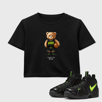 Sneaker match tees – Sneaker Tees To Match Air Foamposite Pro Black Shoes – GOAT Mode Crop T-Shirt Black 1