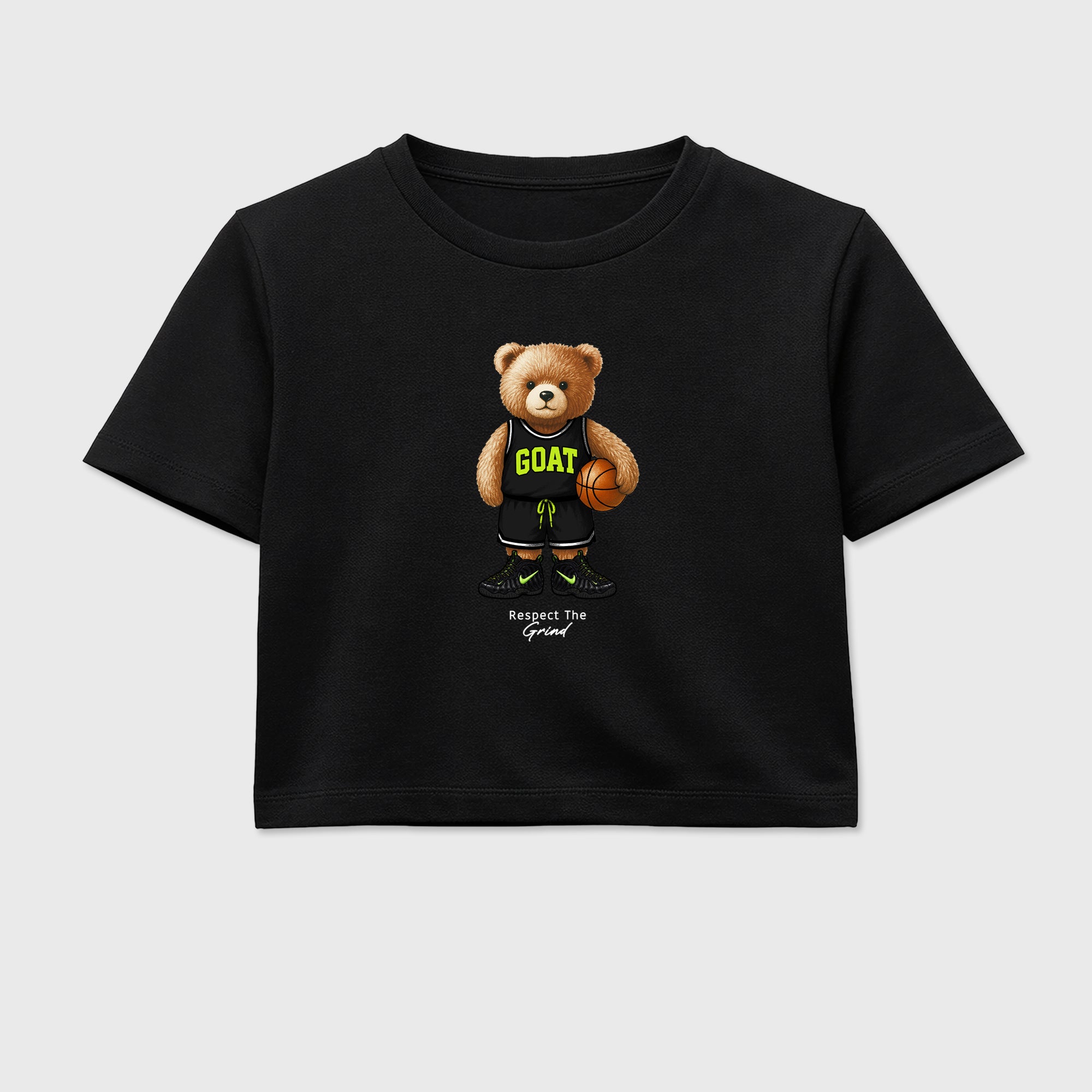 Sneaker match tees – Sneaker Tees To Match Air Foamposite Pro Black Shoes – GOAT Mode Crop T-Shirt Black 2