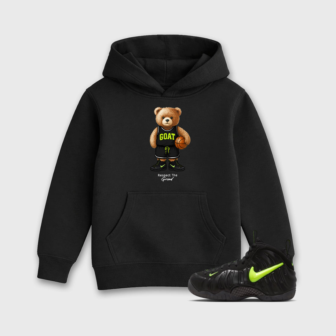 Sneaker match tees – Sneaker Tees To Match Air Foamposite Pro Black Shoes – GOAT Mode Kids T-Shirt Black 1