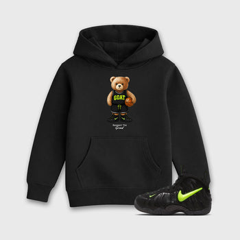 Sneaker match tees – Sneaker Tees To Match Air Foamposite Pro Black Shoes – GOAT Mode Kids T-Shirt Black 1