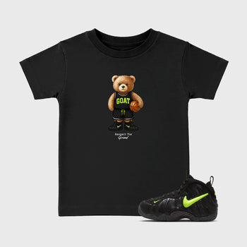 Sneaker match tees – Sneaker Tees To Match Air Foamposite Pro Black Shoes – GOAT Mode Kids T-Shirt Black 1