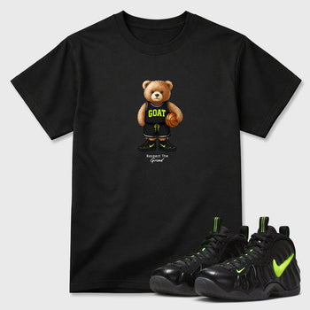 Sneaker match tees – Sneaker Tees To Match Air Foamposite Pro Black Shoes – GOAT Mode Tee Black 1