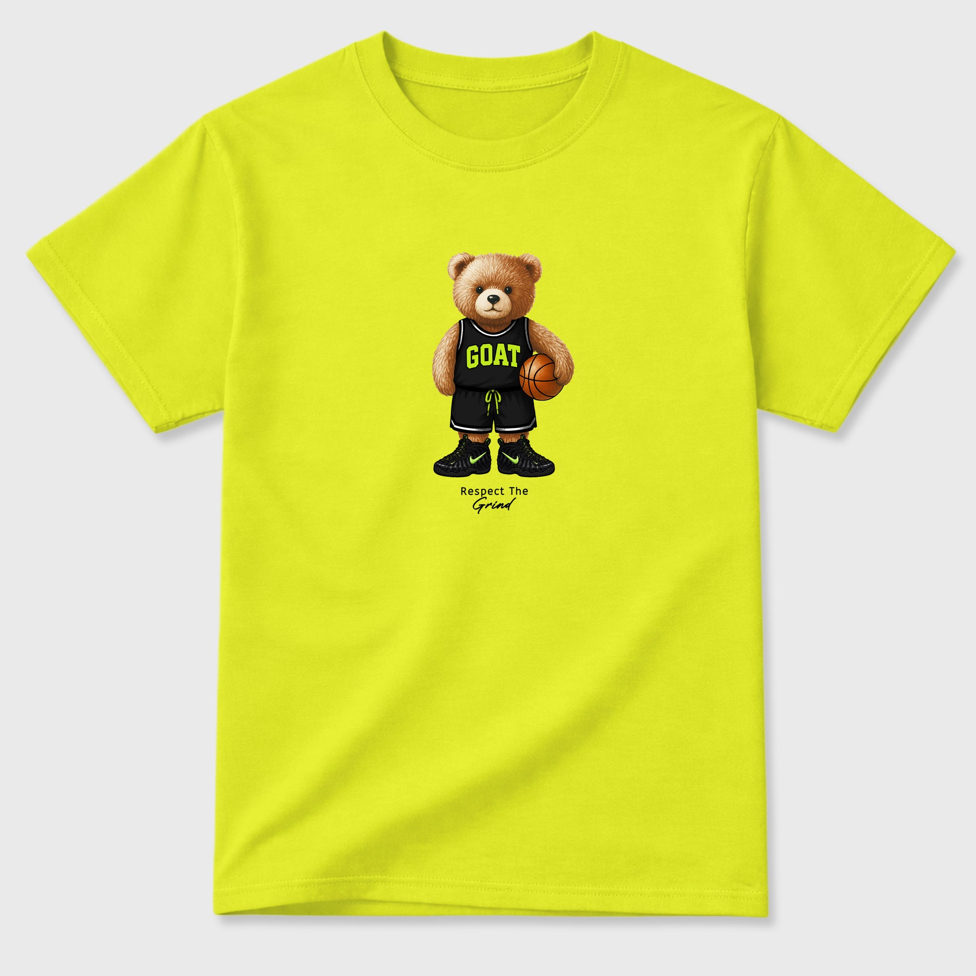 Sneaker match tees – Sneaker Tees To Match Air Foamposite Pro Black Shoes – GOAT Mode Tee Safety Green 2