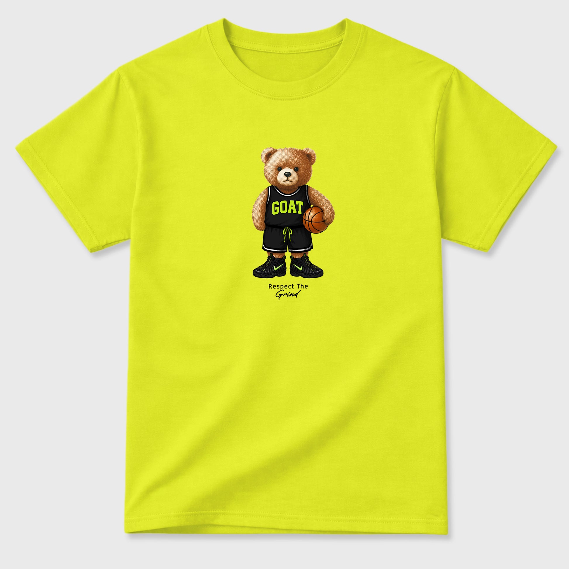 Sneaker match tees – Sneaker Tees To Match Air Foamposite Pro Black Shoes – GOAT Mode Tee Safety Green 2