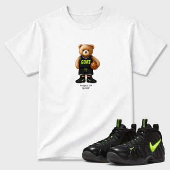 Sneaker match tees – Sneaker Tees To Match Air Foamposite Pro Black Shoes – GOAT Mode Tee White 1