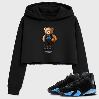 Sneaker match tees – Sneaker Tees To Match Air Jordan 14 University Blue Shoes – GOAT Mode Crop T-Shirt Black 1