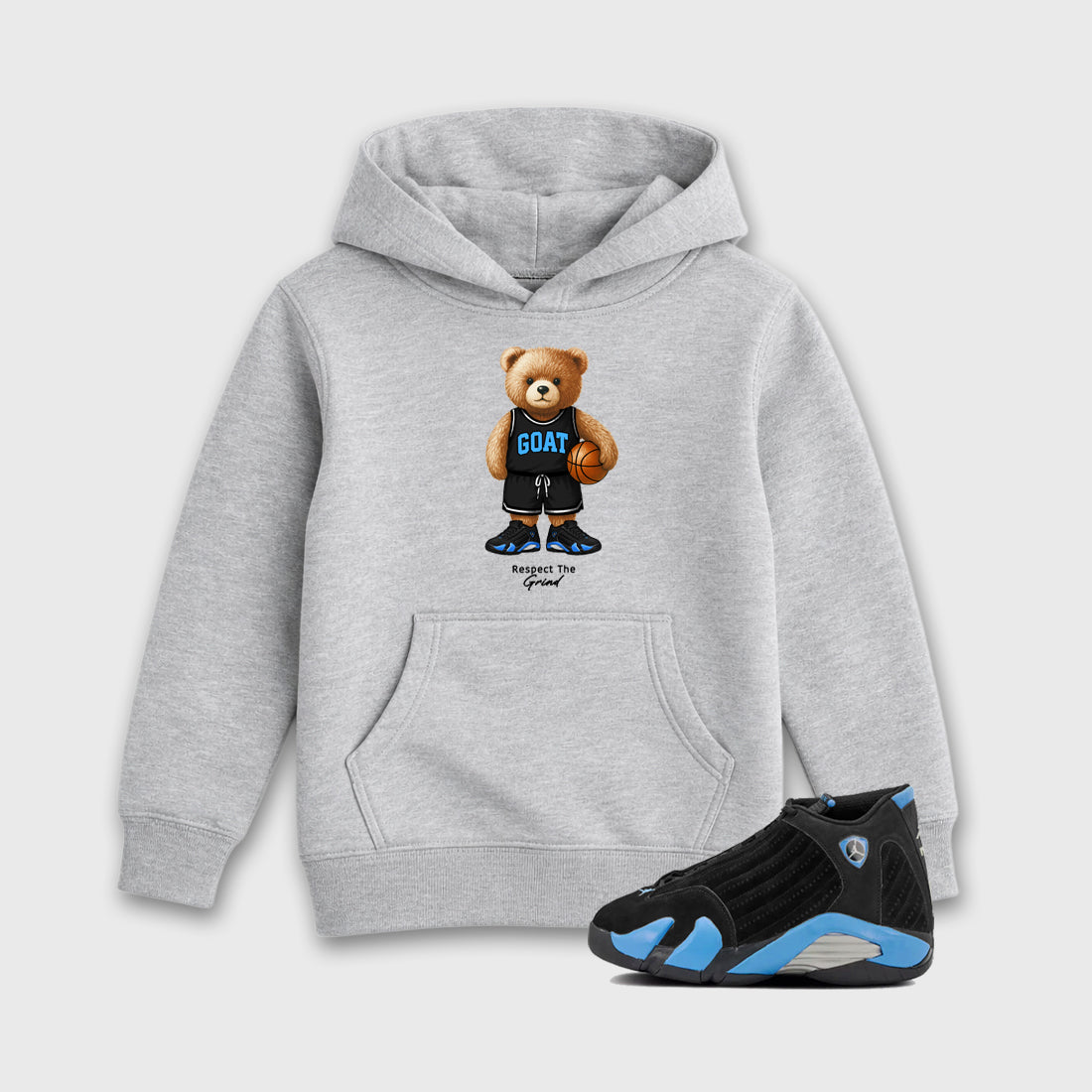 Sneaker match tees – Sneaker Tees To Match Air Jordan 14 University Blue Shoes – GOAT Mode Kids T-Shirt Heather Grey 1