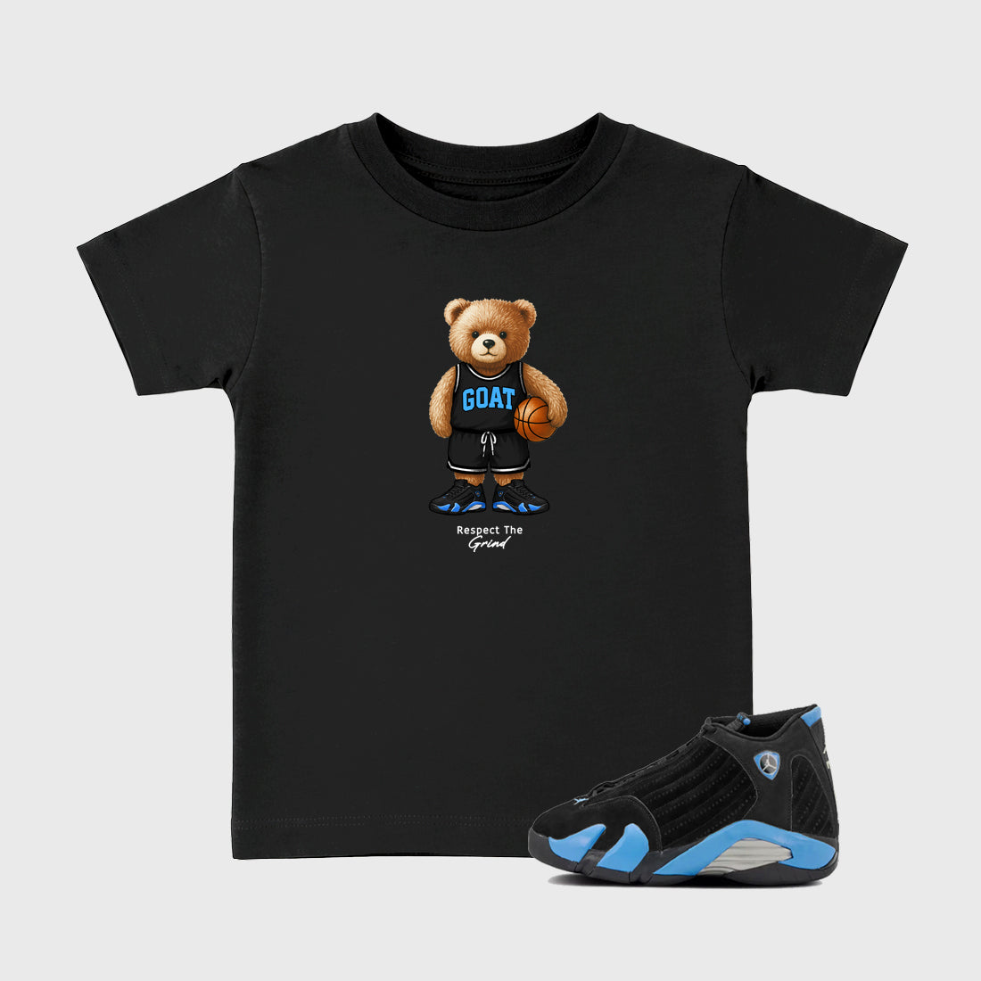 Sneaker match tees – Sneaker Tees To Match Air Jordan 14 University Blue Shoes – GOAT Mode Kids T-Shirt Black 1