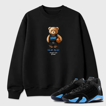 Sneaker match tees – Sneaker Tees To Match Air Jordan 14 University Blue Shoes – GOAT Mode Tee Black 1