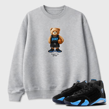 Sneaker match tees – Sneaker Tees To Match Air Jordan 14 University Blue Shoes – GOAT Mode Tee Heather Grey 1