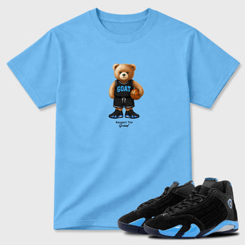 Sneaker match tees – Sneaker Tees To Match Air Jordan 14 University Blue Shoes – GOAT Mode Tee Carolina Blue 1