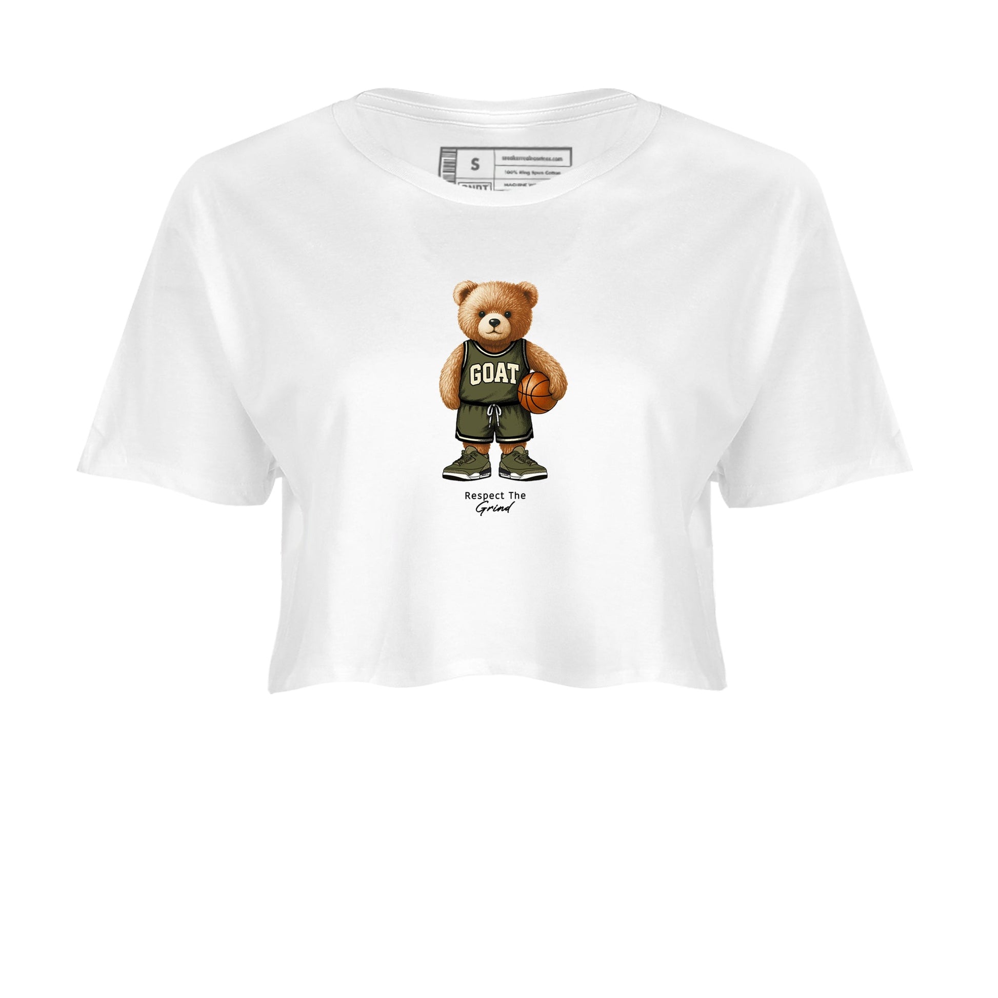 Basketball Graphic Tee – Sneaker Tees To Match Air Jordan 3 Family Affair – GOAT Mode Crop Tee White 2. Perfect for 3s Medium Olive releases 2025 colorways.