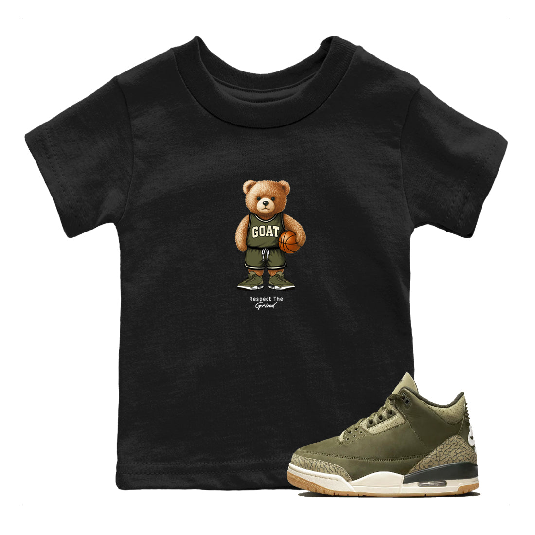 Basketball Graphic Tee – Sneaker Tees To Match Air Jordan 3 Family Affair – GOAT Mode Youth Graphic Tee Black 1. Perfect for 3s Medium Olive releases 2025 colorways.