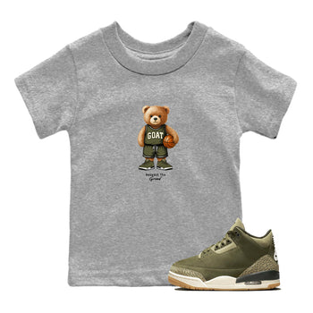 Basketball Graphic Tee – Sneaker Tees To Match Air Jordan 3 Family Affair – GOAT Mode Youth Graphic Tee Heather Grey 1. Perfect for 3s Medium Olive releases 2025 colorways.
