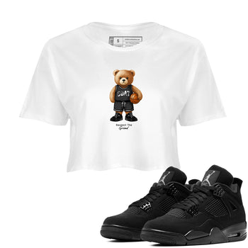 Basketball Graphic Tee – Sneaker Tees To Match Air Jordan 4 Black Cat – GOAT Mode Crop Tee White 1. Perfect for Black Cat releases 2025 colorways.