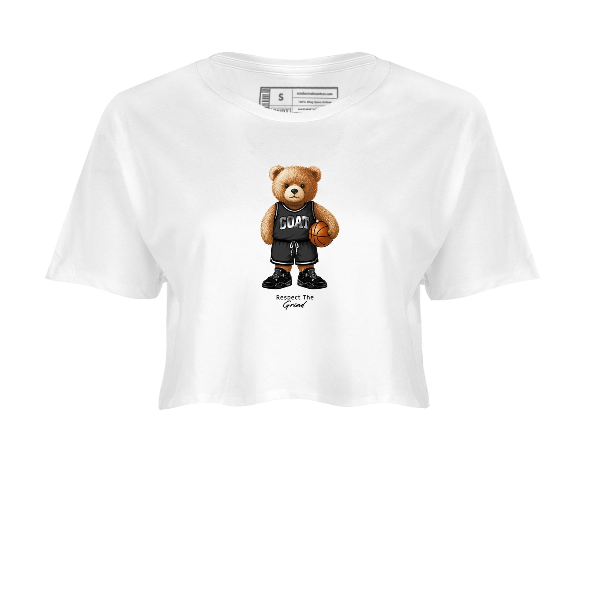 Basketball Graphic Tee – Sneaker Tees To Match Air Jordan 4 Black Cat – GOAT Mode Crop Tee White 2. Perfect for Black Cat releases 2025 colorways.