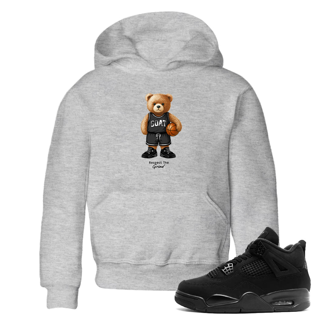 Basketball Graphic Tee – Sneaker Tees To Match Air Jordan 4 Black Cat – GOAT Mode Youth Graphic Tee Heather Grey 1. Perfect for Black Cat releases 2025 colorways.