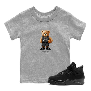 Basketball Graphic Tee – Sneaker Tees To Match Air Jordan 4 Black Cat – GOAT Mode Youth Graphic Tee Heather Grey 1. Perfect for Black Cat releases 2025 colorways.