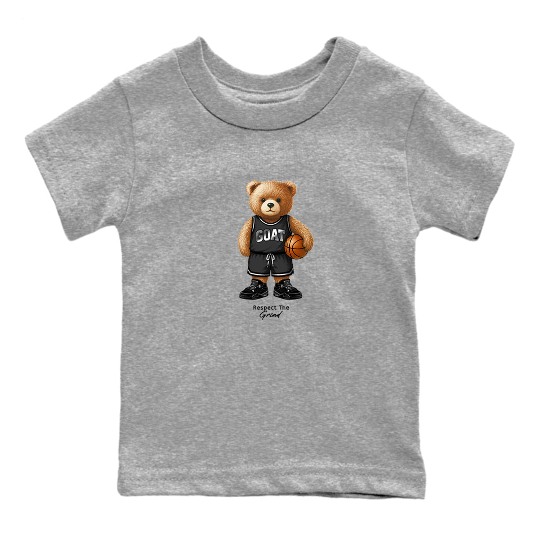 Basketball Graphic Tee – Sneaker Tees To Match Air Jordan 4 Black Cat – GOAT Mode Youth Graphic Tee Heather Grey 2. Perfect for Black Cat releases 2025 colorways.