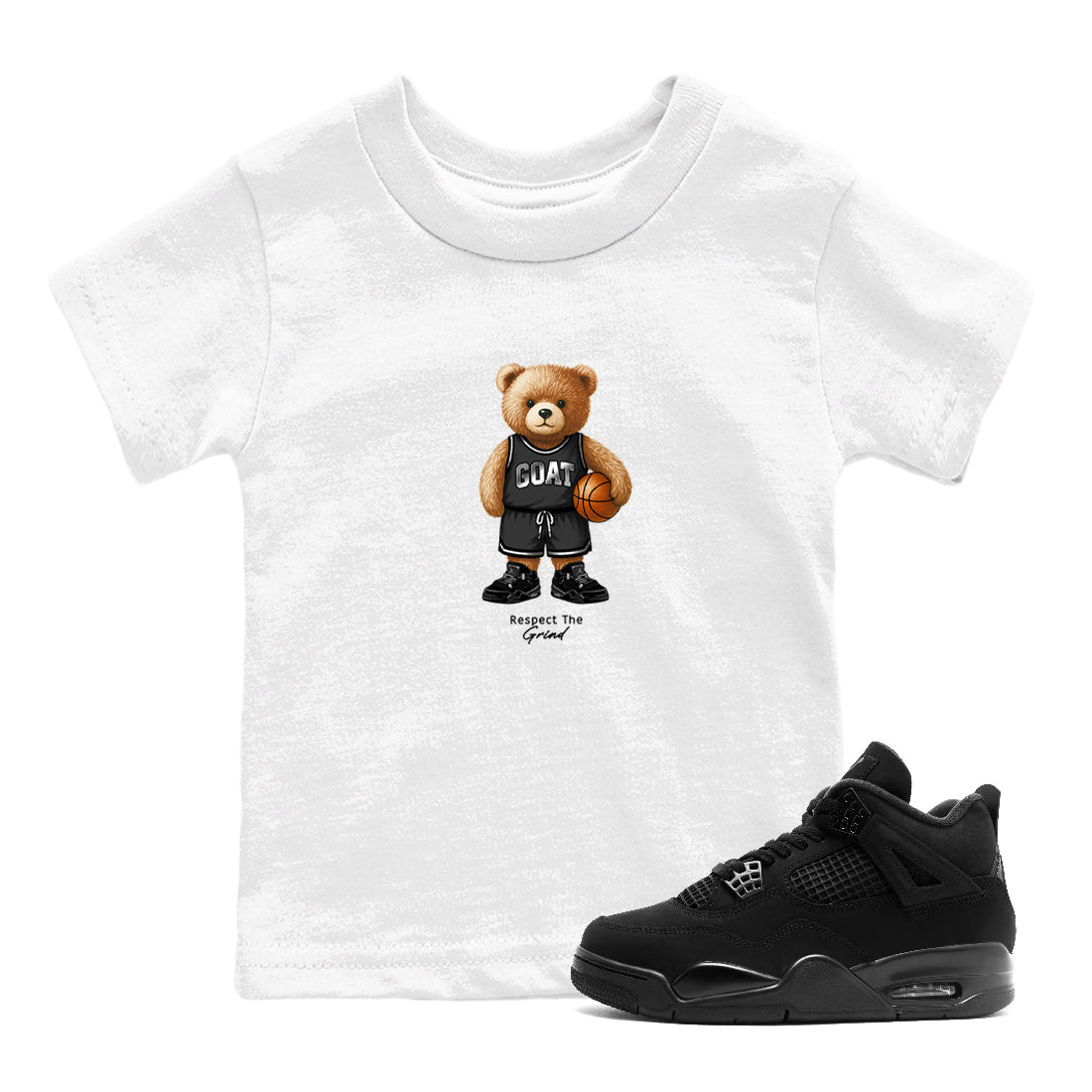 Basketball Graphic Tee – Sneaker Tees To Match Air Jordan 4 Black Cat – GOAT Mode Youth Graphic Tee White 1. Perfect for Black Cat releases 2025 colorways.