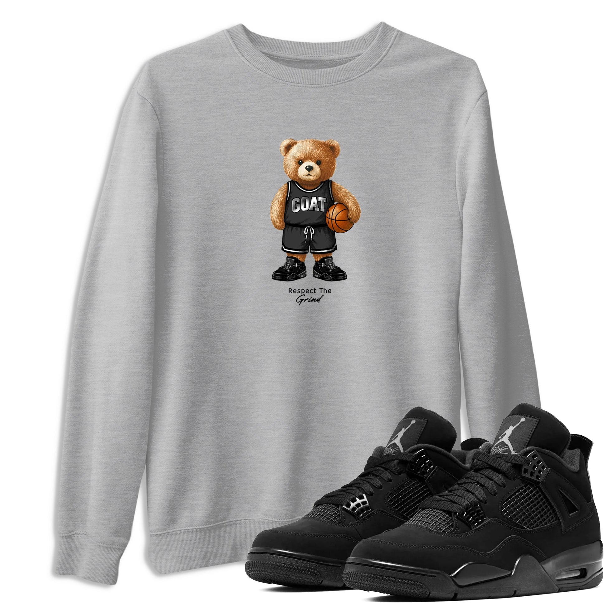 Basketball Graphic Tee – Sneaker Tees To Match Air Jordan 4 Black Cat – GOAT Mode Graphic Tee Heather Grey 1. Perfect for Black Cat releases 2025 colorways.