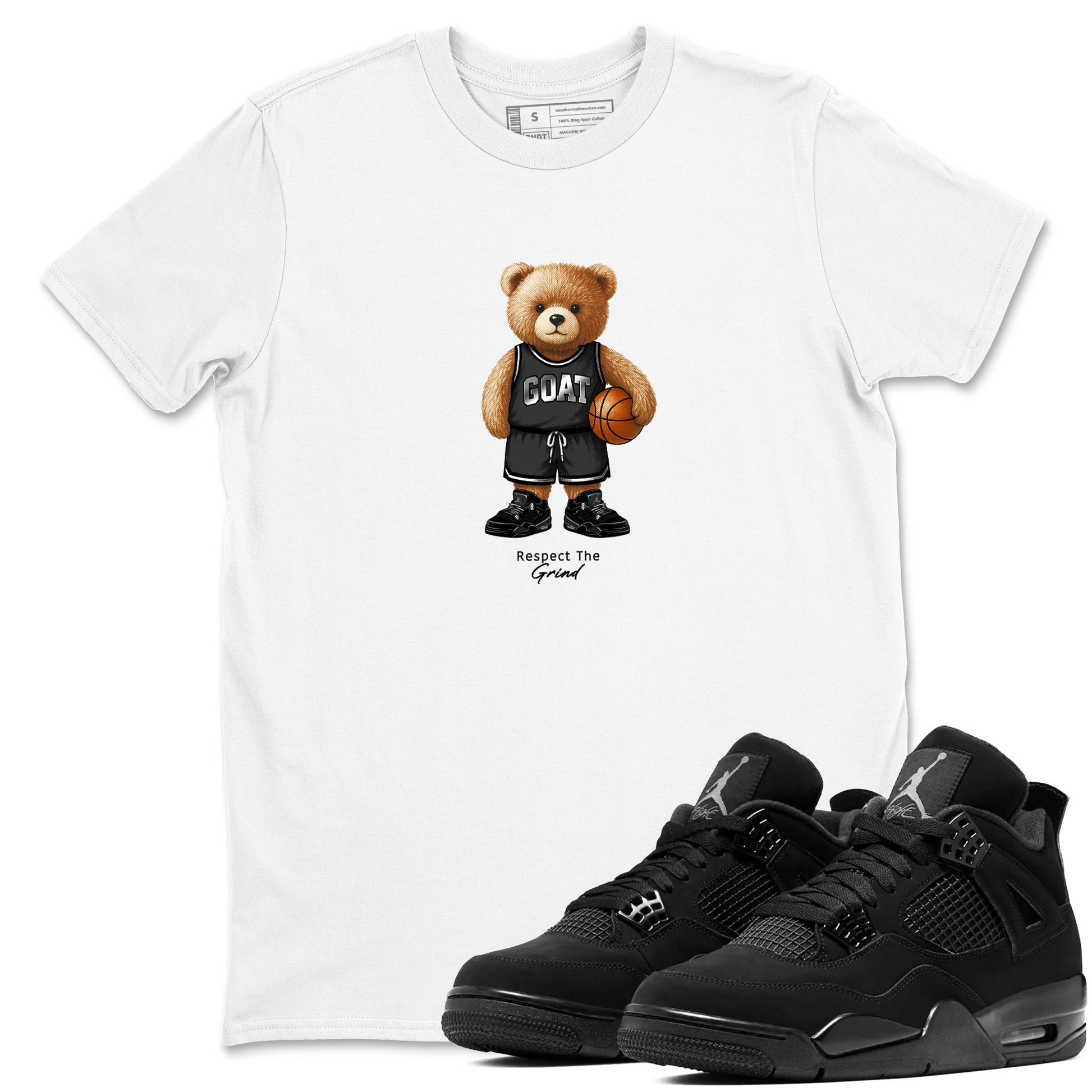 Basketball Graphic Tee – Sneaker Tees To Match Air Jordan 4 Black Cat – GOAT Mode Graphic Tee White 1. Perfect for Black Cat releases 2025 colorways.