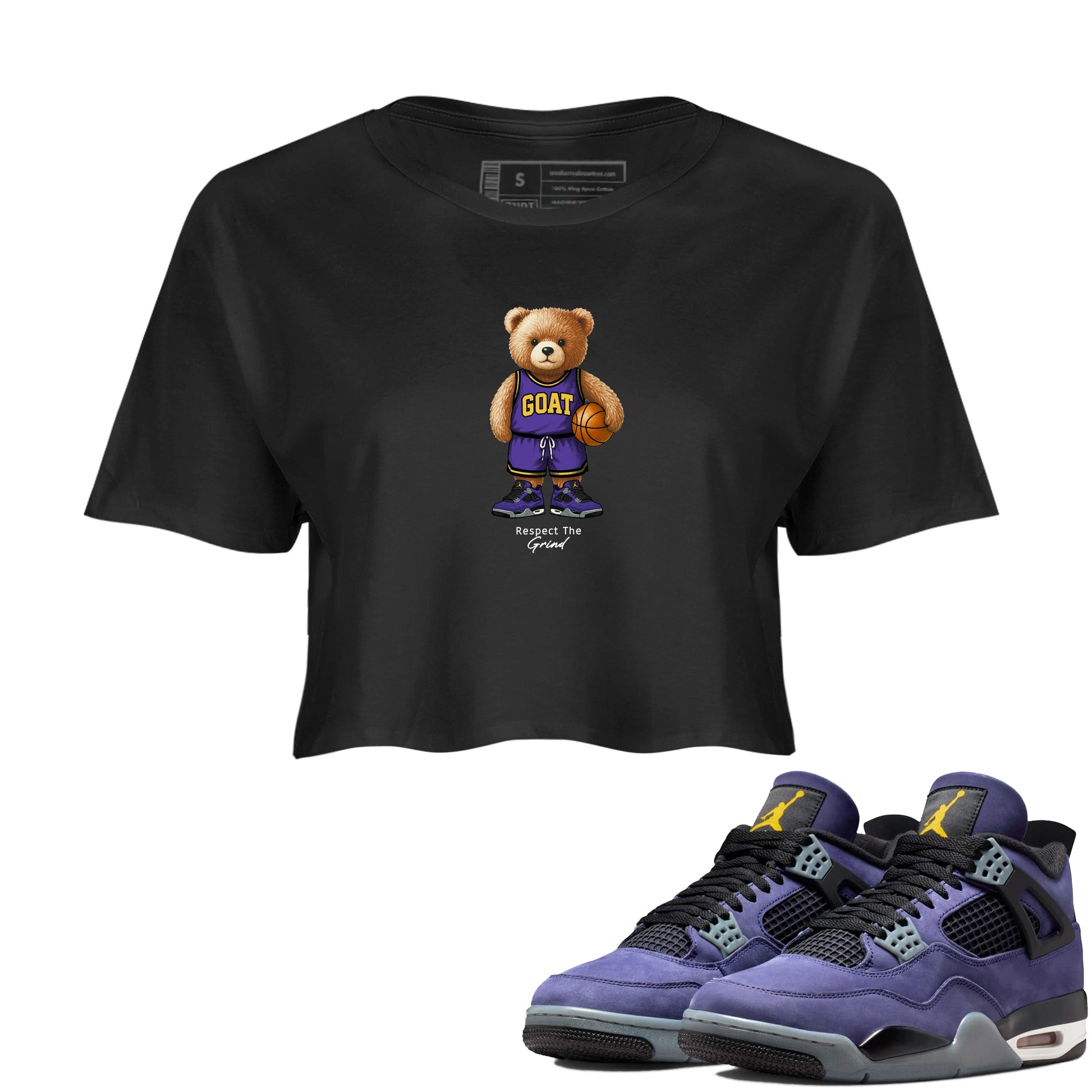 Best Sneakerfits graphic tee – Los Angeles Basketball Tees To Match Air Jordan 4 Lakeshow – GOAT Mode Crop T-Shirt Black 1
