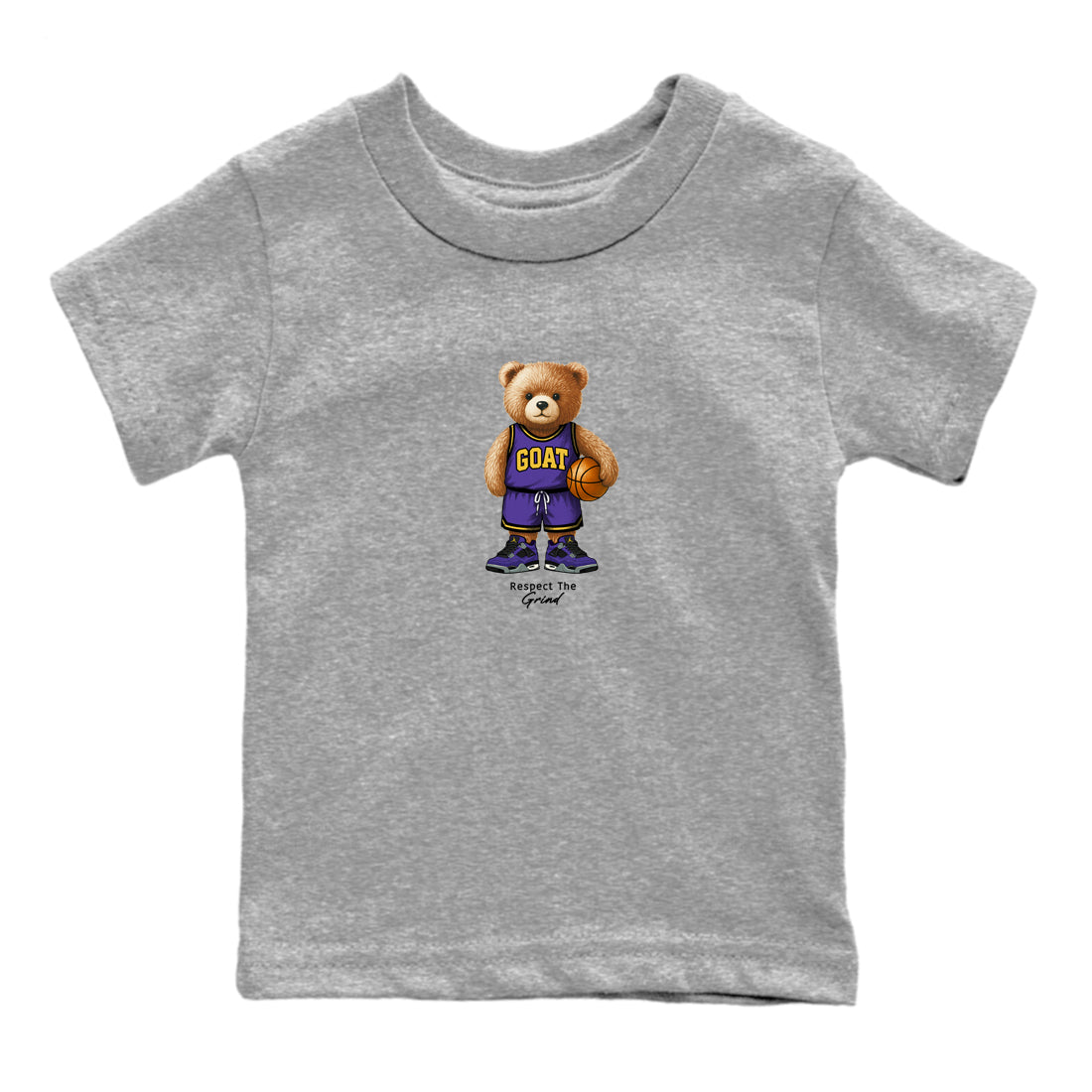 Best Sneakerfits graphic tee – Los Angeles Basketball Tees To Match Air Jordan 4 Lakeshow – GOAT Mode Kids T-Shirt Heather Grey 2