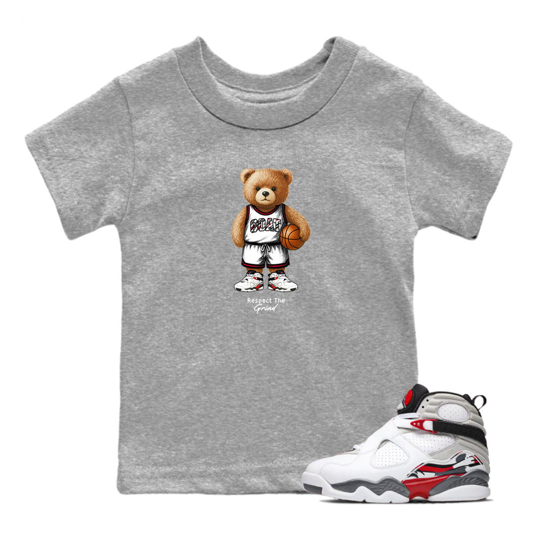 Sneaker match tees – Sneaker Tees To Match Air Jordan 8 Bunny Shoes Air Jordan 8 White and True Red – GOAT Mode Kids T-Shirt Heather Grey 1