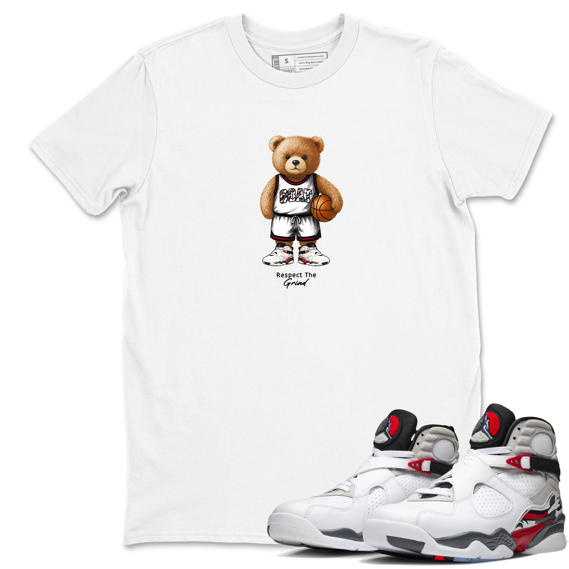 Sneaker match tees – Sneaker Tees To Match Air Jordan 8 Bunny Shoes Air Jordan 8 White and True Red – GOAT Mode Tee White 1