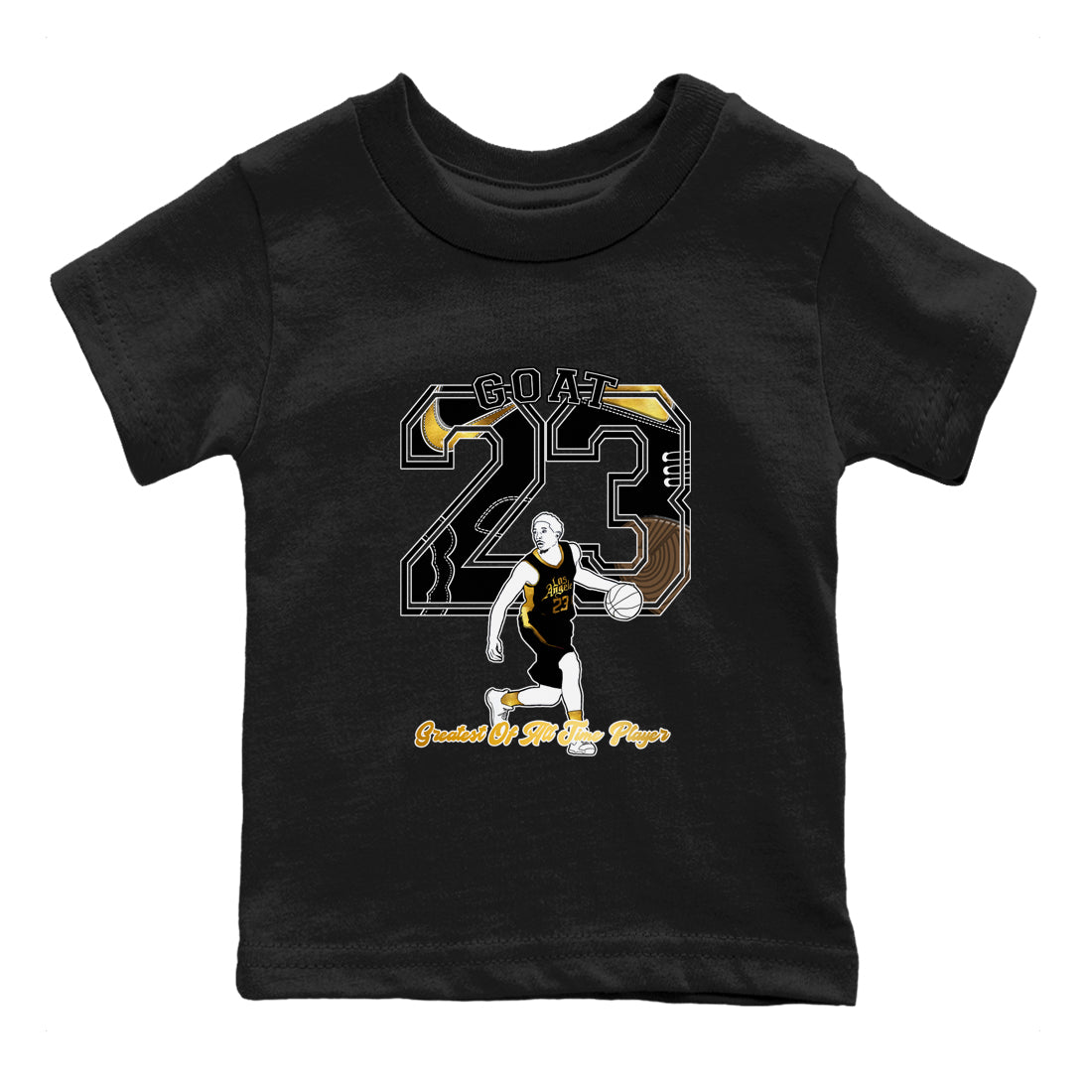 1s Black Metallic Gold shirts to match jordans Goat Player sneaker match tees Jordan 1 High OG Black and Gold SNRT Sneaker Tees streetwear brand Baby and Youth Black 2 cotton tee
