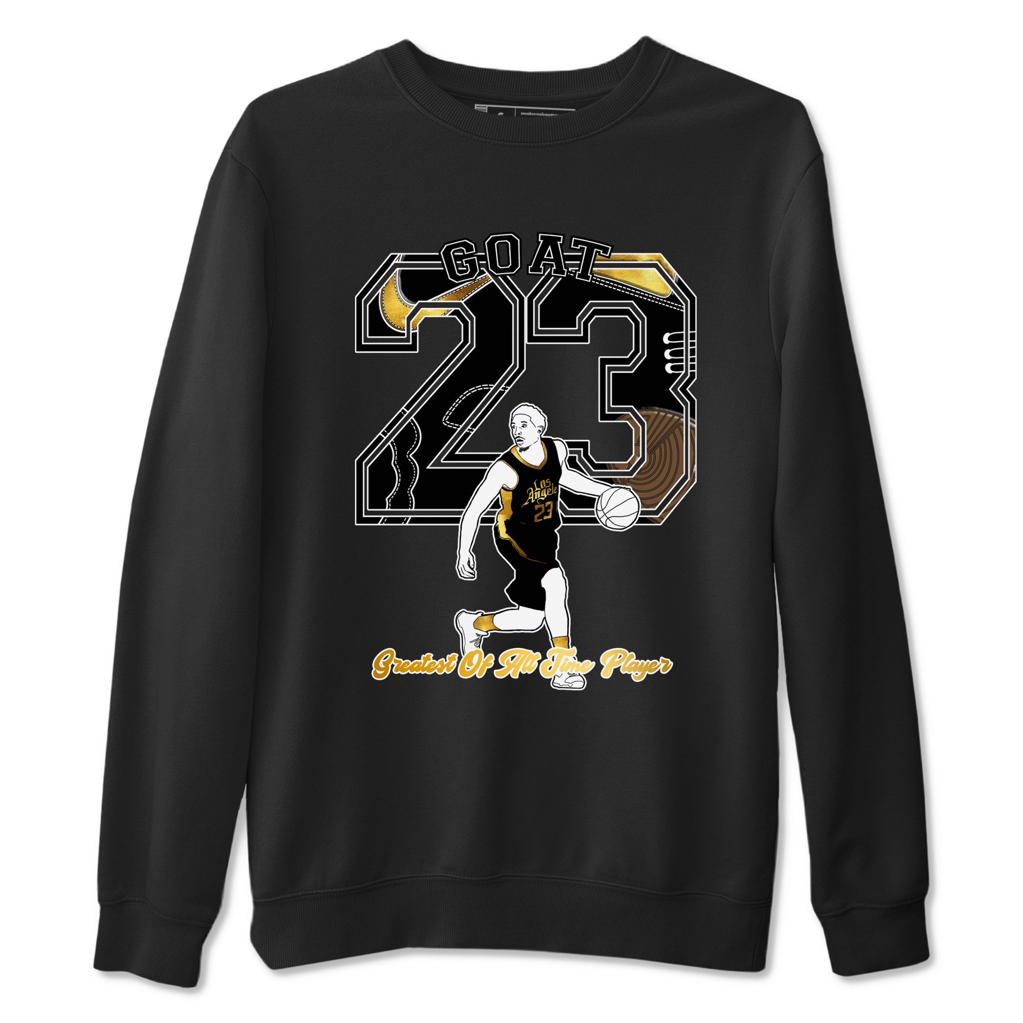 1s Black Metallic Gold shirts to match jordans Goat Player sneaker match tees Jordan 1 High OG Black and Gold SNRT Sneaker Tees streetwear brand Black 2 unisex cotton tee