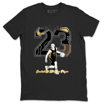 1s Black Metallic Gold shirts to match jordans Goat Player sneaker match tees Jordan 1 High OG Black and Gold SNRT Sneaker Tees streetwear brand Black 2 unisex cotton tee