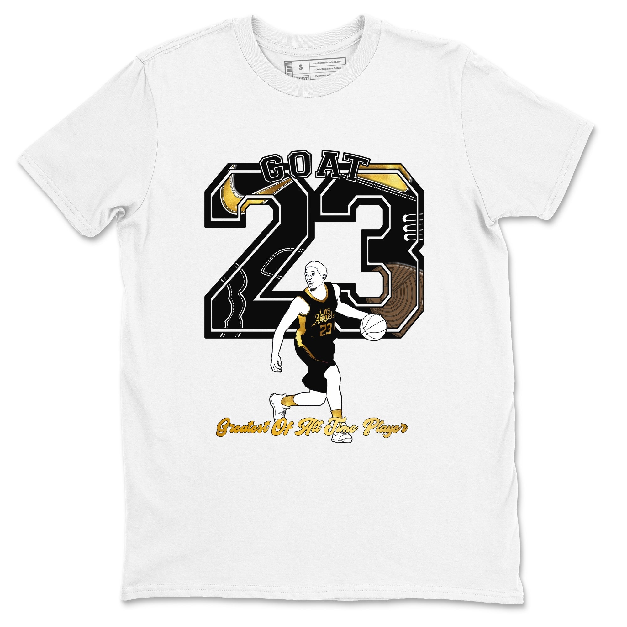 1s Black Metallic Gold shirts to match jordans Goat Player sneaker match tees Jordan 1 High OG Black and Gold SNRT Sneaker Tees streetwear brand White 2 unisex cotton tee