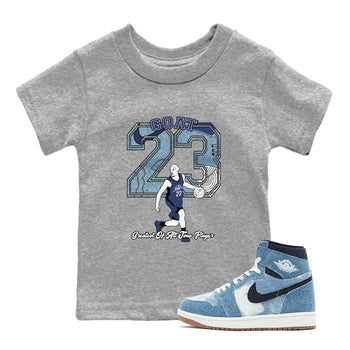 1s Denim shirts to match jordans Goat Player sneaker match tees Air Jordan 1 Denim SNRT Sneaker Tees streetwear brand Baby and Youth Heather Grey 1 cotton tee