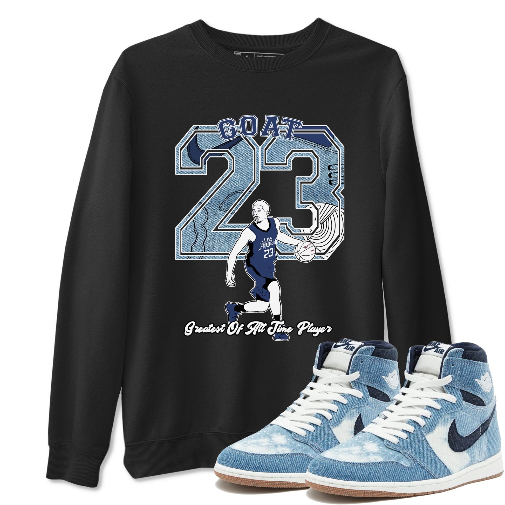 1s Denim shirts to match jordans Goat Player sneaker match tees Air Jordan 1 Denim SNRT Sneaker Tees streetwear brand Black 1 unisex cotton tee