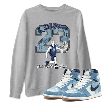 1s Denim shirts to match jordans Goat Player sneaker match tees Air Jordan 1 Denim SNRT Sneaker Tees streetwear brand Heather Grey 1 unisex cotton tee