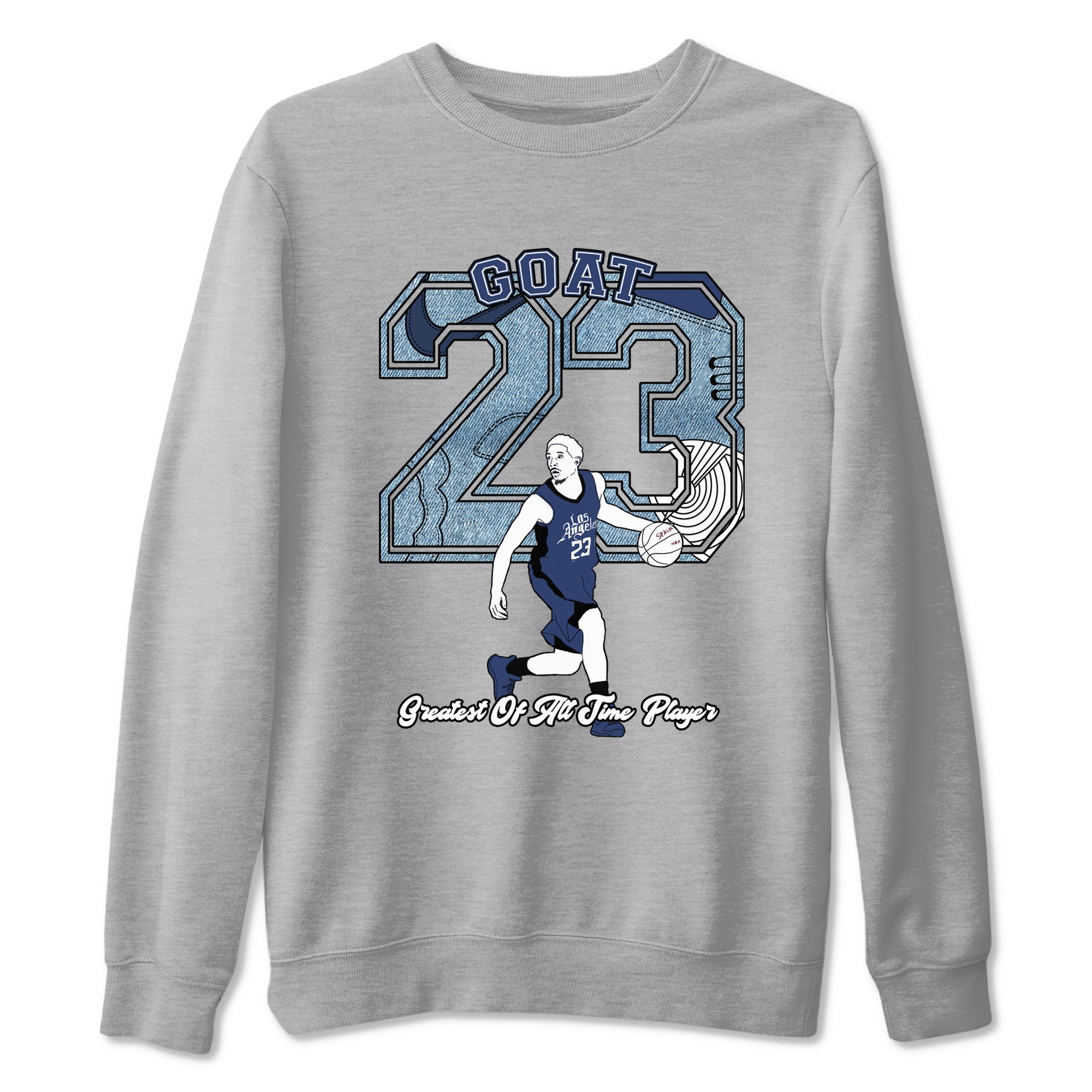 1s Denim shirts to match jordans Goat Player sneaker match tees Air Jordan 1 Denim SNRT Sneaker Tees streetwear brand Heather Grey 2 unisex cotton tee