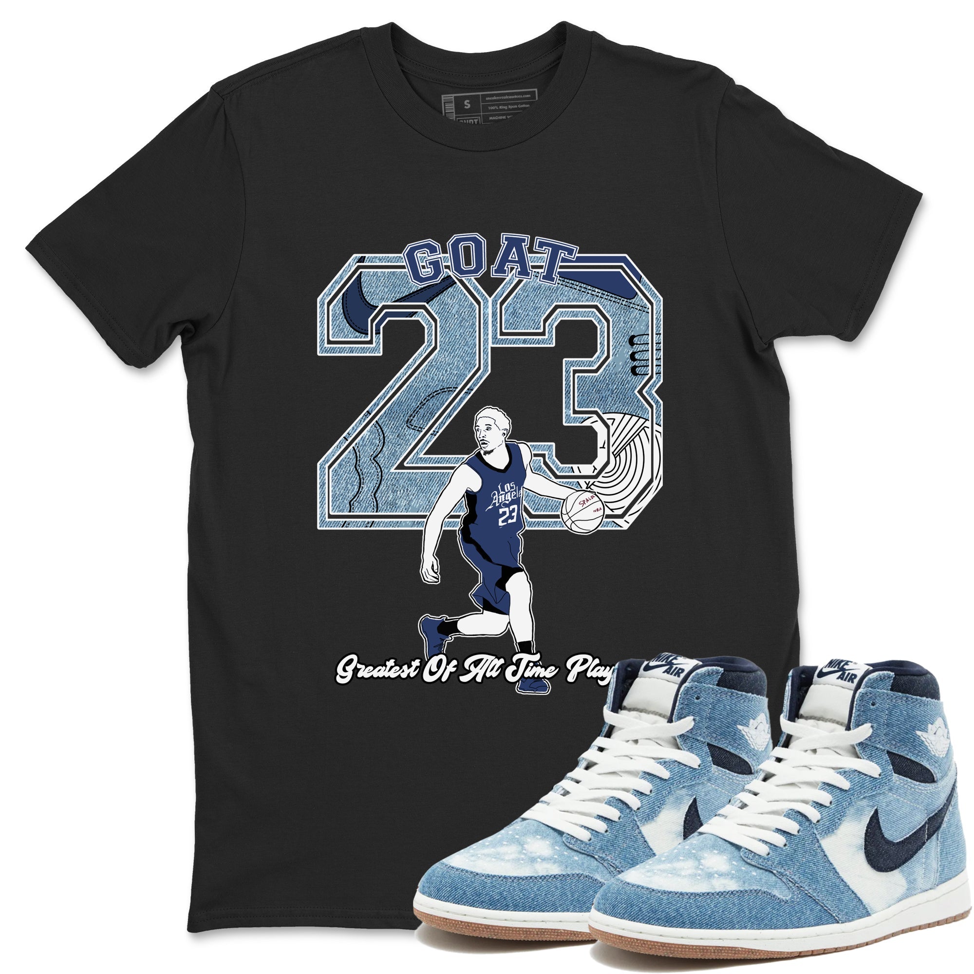 1s Denim shirts to match jordans Goat Player sneaker match tees Air Jordan 1 Denim SNRT Sneaker Tees streetwear brand Black 1 unisex cotton tee