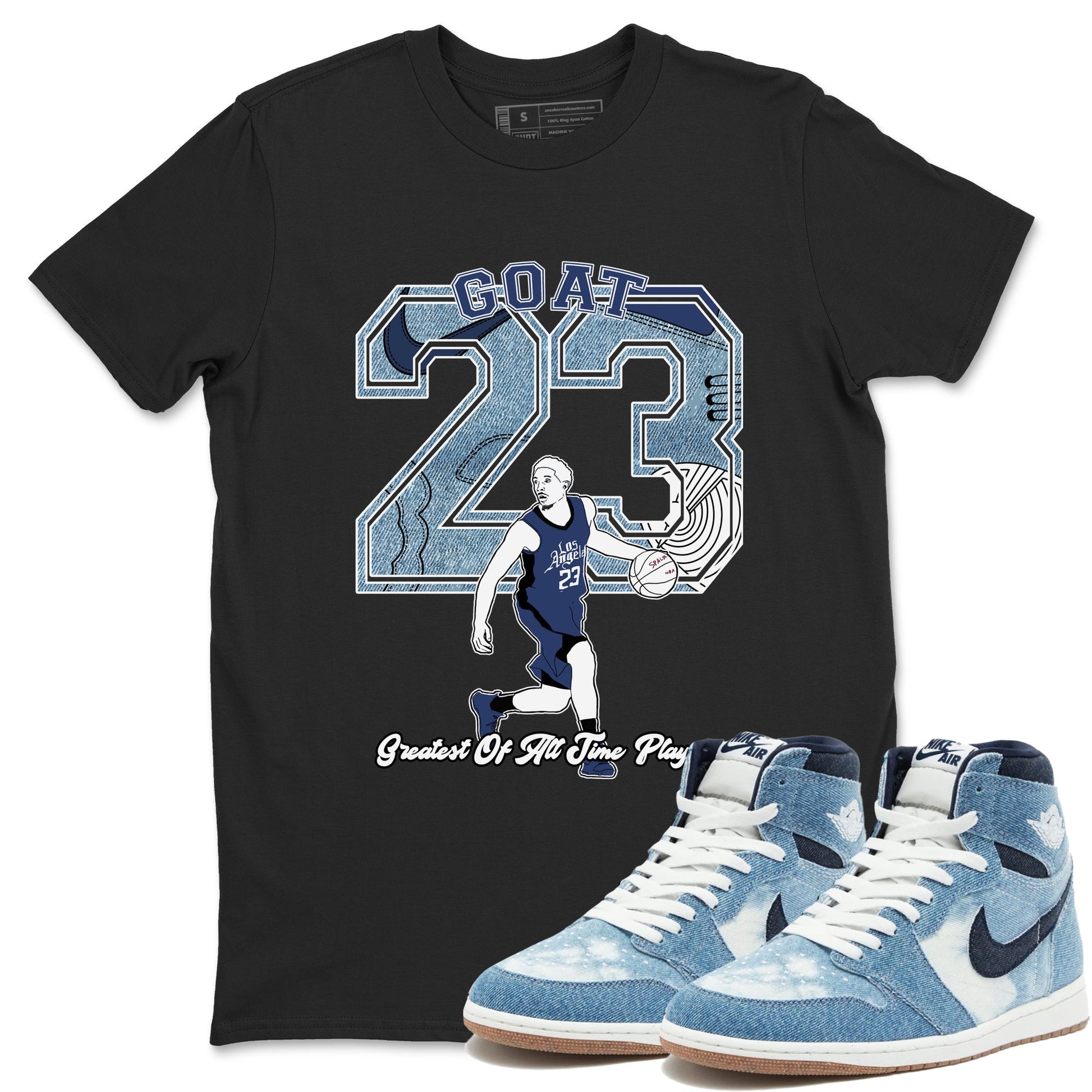 1s Denim shirts to match jordans Goat Player sneaker match tees Air Jordan 1 Denim SNRT Sneaker Tees streetwear brand Black 1 unisex cotton tee