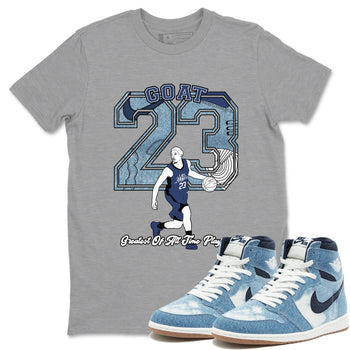 1s Denim shirts to match jordans Goat Player sneaker match tees Air Jordan 1 Denim SNRT Sneaker Tees streetwear brand Heather Grey 1 unisex cotton tee