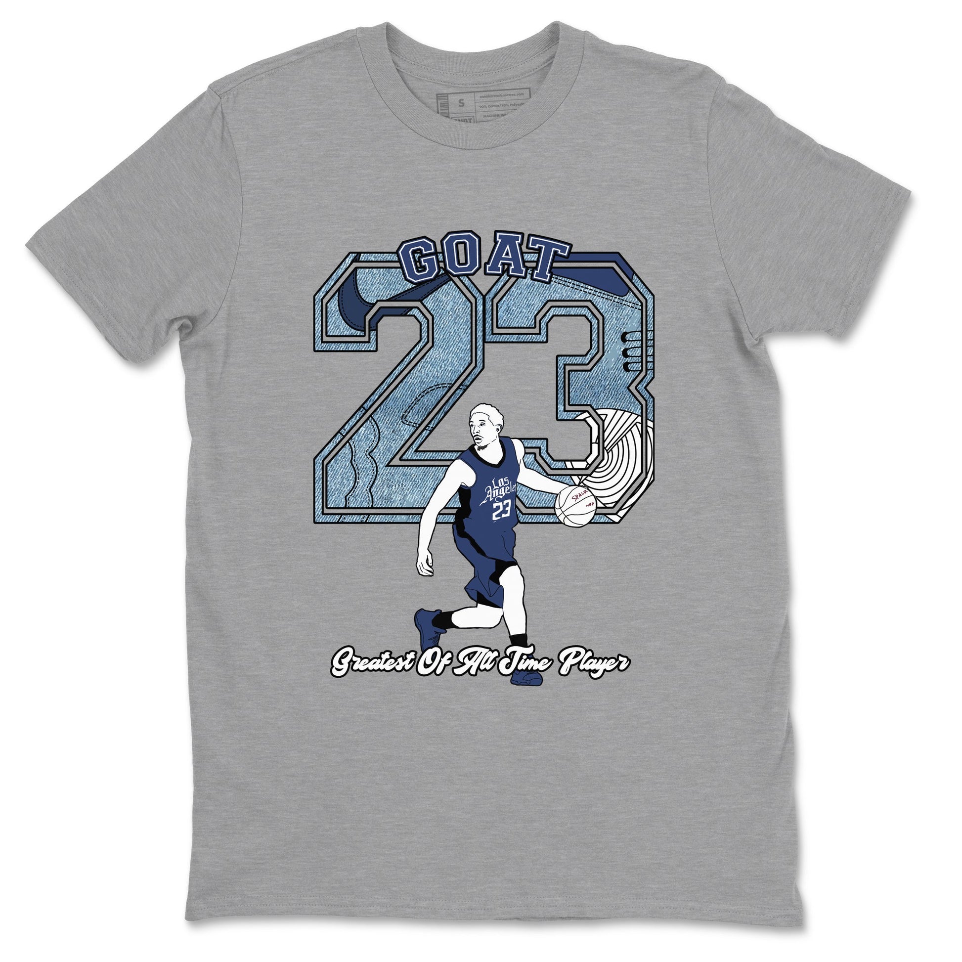 1s Denim shirts to match jordans Goat Player sneaker match tees Air Jordan 1 Denim SNRT Sneaker Tees streetwear brand Heather Grey 2 unisex cotton tee