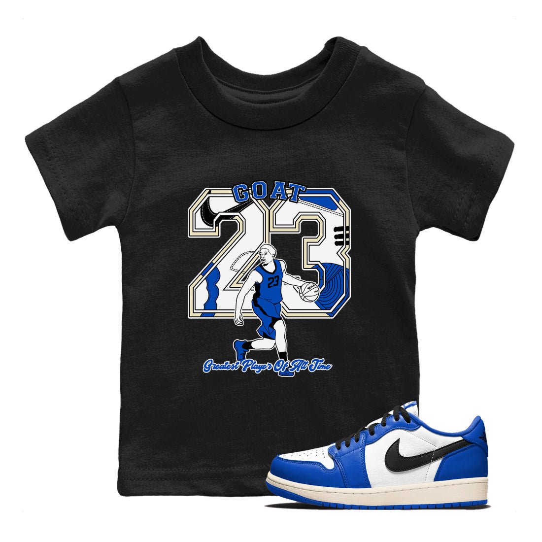 1s Game Royal shirts to match jordans Goat Player sneaker match tees Air Jordan 1 Retro Low OG Game Royal match shoes to clothes SNRT Sneaker Tees Youth Baby Black 1 tee