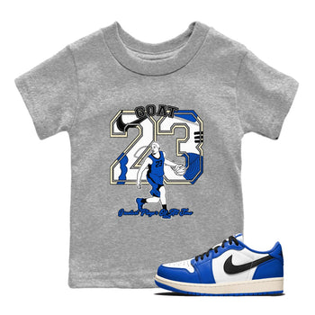 1s Game Royal shirts to match jordans Goat Player sneaker match tees Air Jordan 1 Retro Low OG Game Royal match shoes to clothes SNRT Sneaker Tees Youth Baby Heather Grey 1 tee