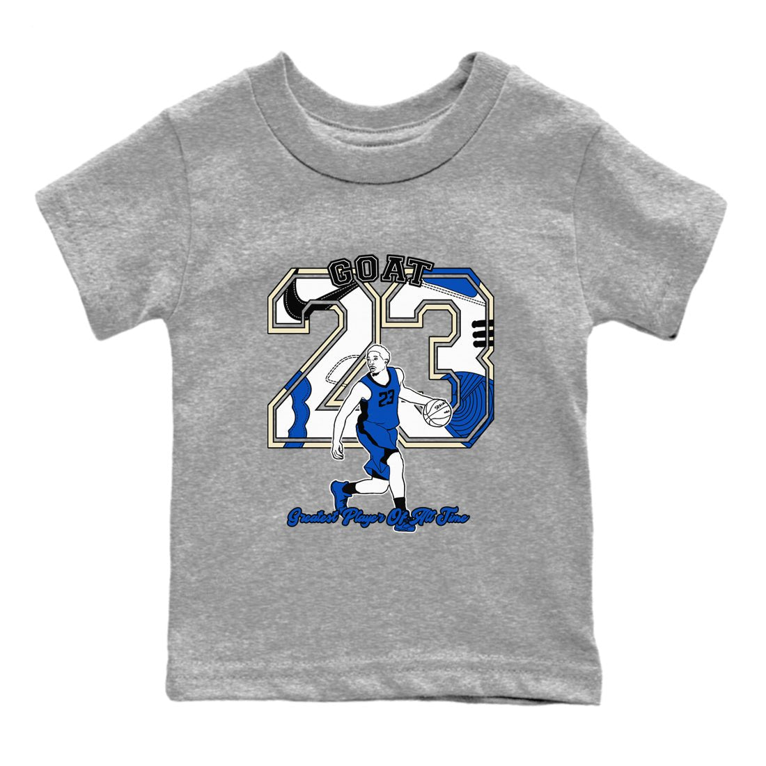 1s Game Royal shirts to match jordans Goat Player sneaker match tees Air Jordan 1 Retro Low OG Game Royal match shoes to clothes SNRT Sneaker Tees Youth Baby Heather Grey 2 tee