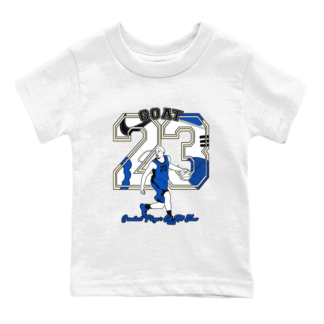 1s Game Royal shirts to match jordans Goat Player sneaker match tees Air Jordan 1 Retro Low OG Game Royal match shoes to clothes SNRT Sneaker Tees Youth Baby White 2 tee
