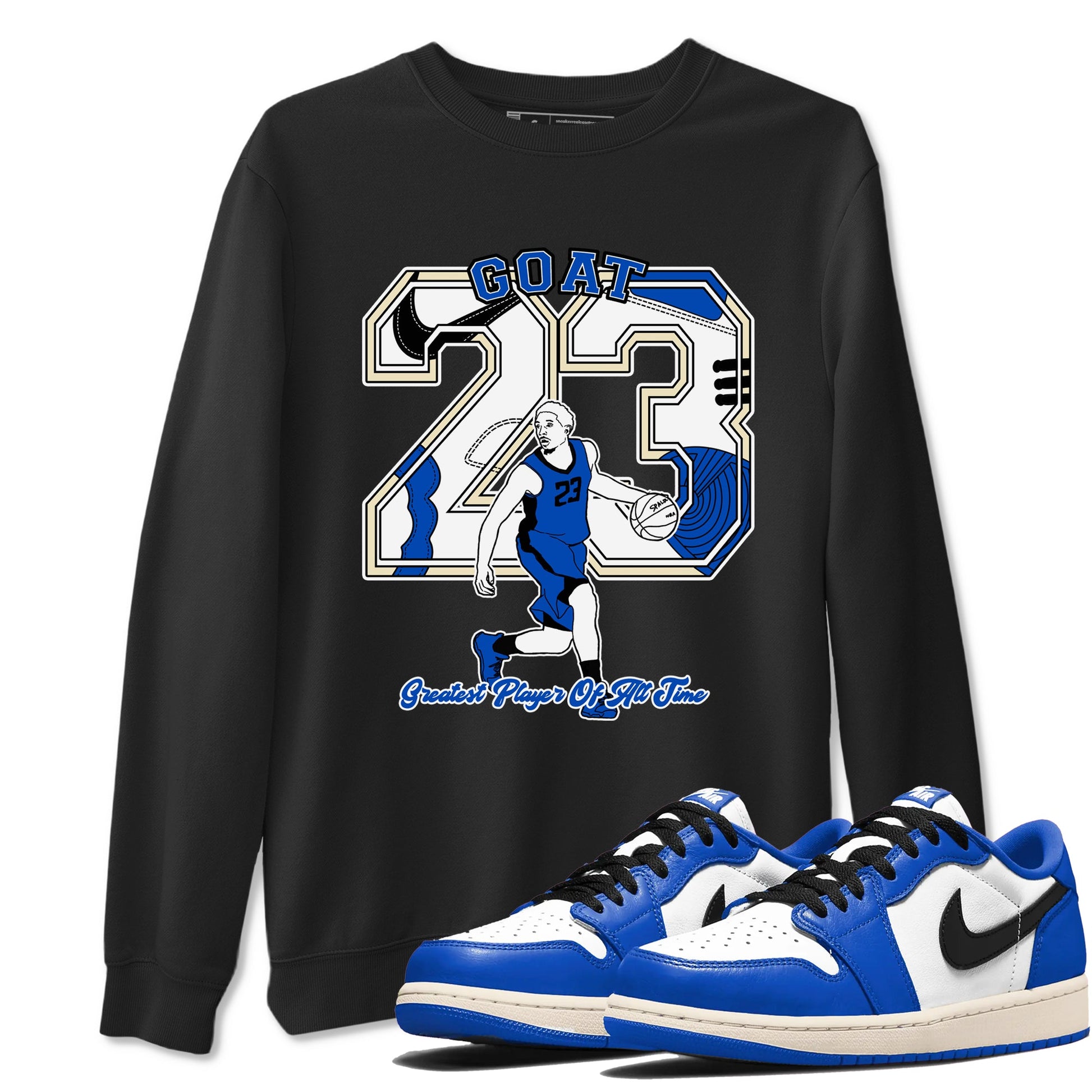 1s Game Royal shirts to match jordans Goat Player sneaker match tees Air Jordan 1 Retro Low OG Game Royal match shoes to clothes SNRT Sneaker Tees unisex cotton Black 1 shirts