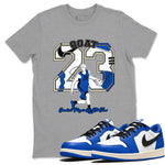 1s Game Royal shirts to match jordans Goat Player sneaker match tees Air Jordan 1 Retro Low OG Game Royal match shoes to clothes SNRT Sneaker Tees unisex cotton Heather Grey 1 shirts