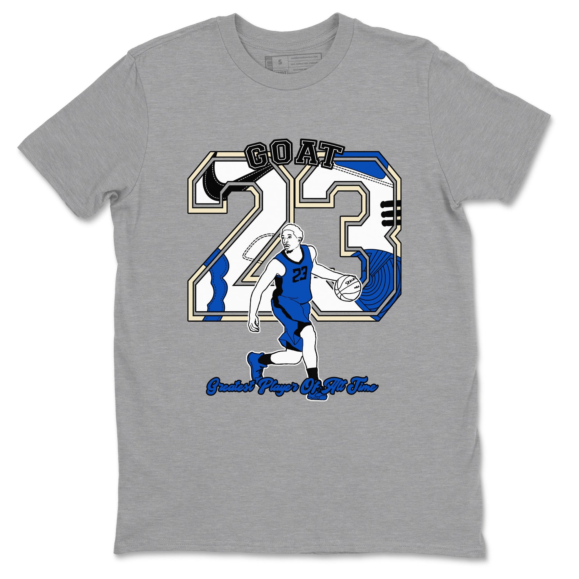 1s Game Royal shirts to match jordans Goat Player sneaker match tees Air Jordan 1 Retro Low OG Game Royal match shoes to clothes SNRT Sneaker Tees unisex cotton Heather Grey 2 shirts