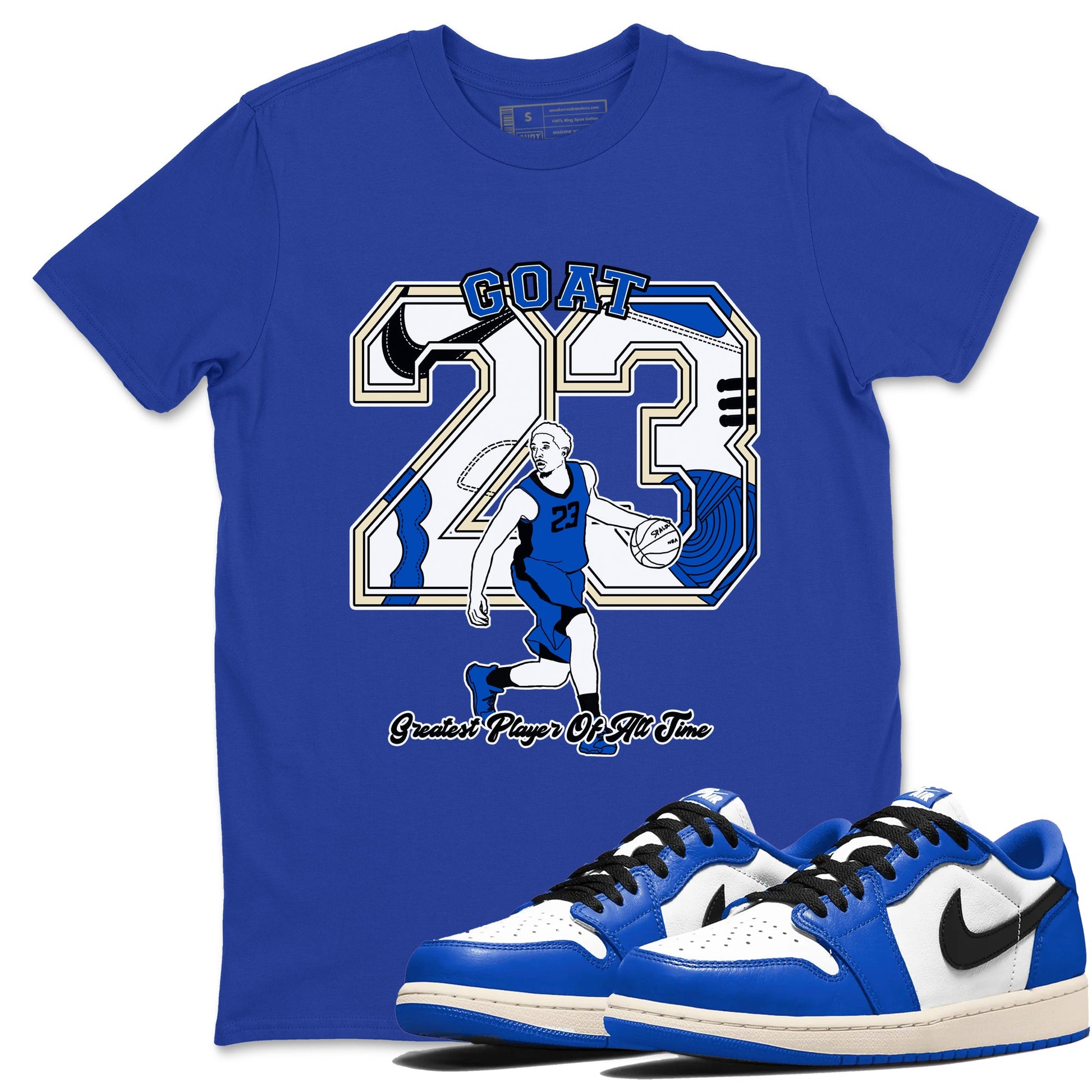 1s Game Royal shirts to match jordans Goat Player sneaker match tees Air Jordan 1 Retro Low OG Game Royal match shoes to clothes SNRT Sneaker Tees unisex cotton Royal Blue 1 shirts